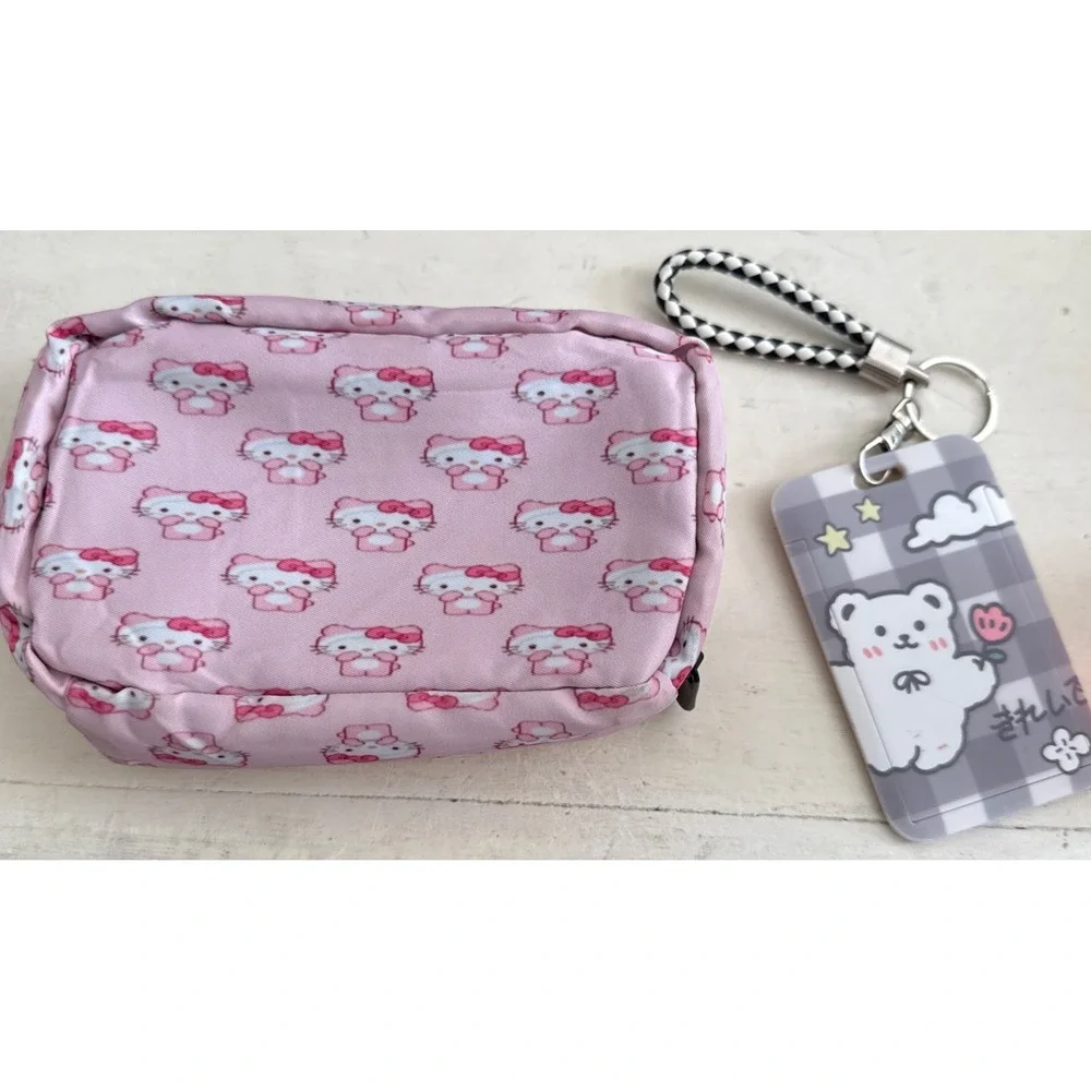 Lot HELLO KITTY PINK-COSMETIC POUCH Up Bag Travel Organizer & Luggage Tag